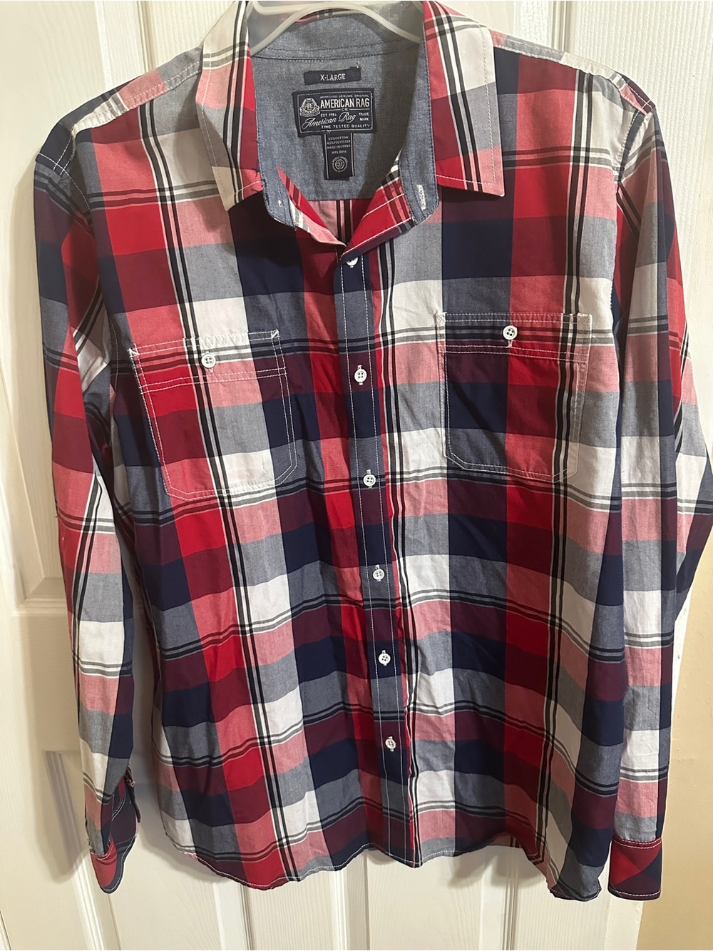 American Rag Red, Navy & White Plaid Button-Down Shirt